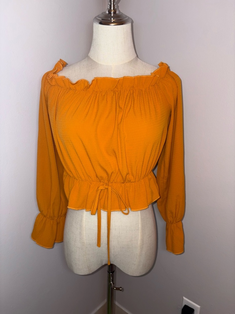 About Us Orange Off The Shoulder Ruffle Peplum Frill Crop Top Coquette Size S